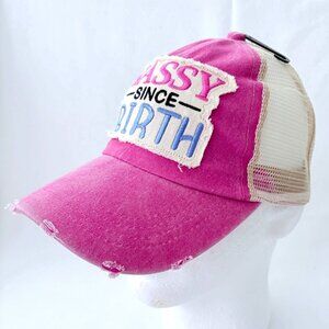 Sassy Since Birth Distressed Pink Snapback Trucker‎ Baseball Cap Hat New